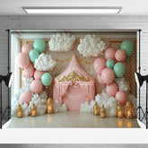 Lofaris Pink Blue Carnival Tent Cake Smash Photo Backdrop